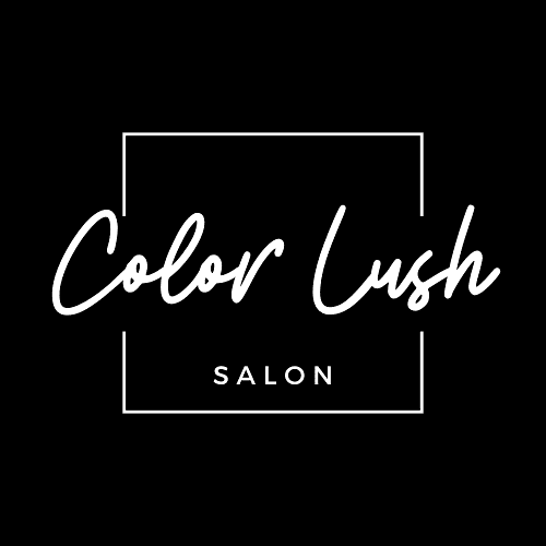 Logo of Color Lush Salon with elegant typography on black background.